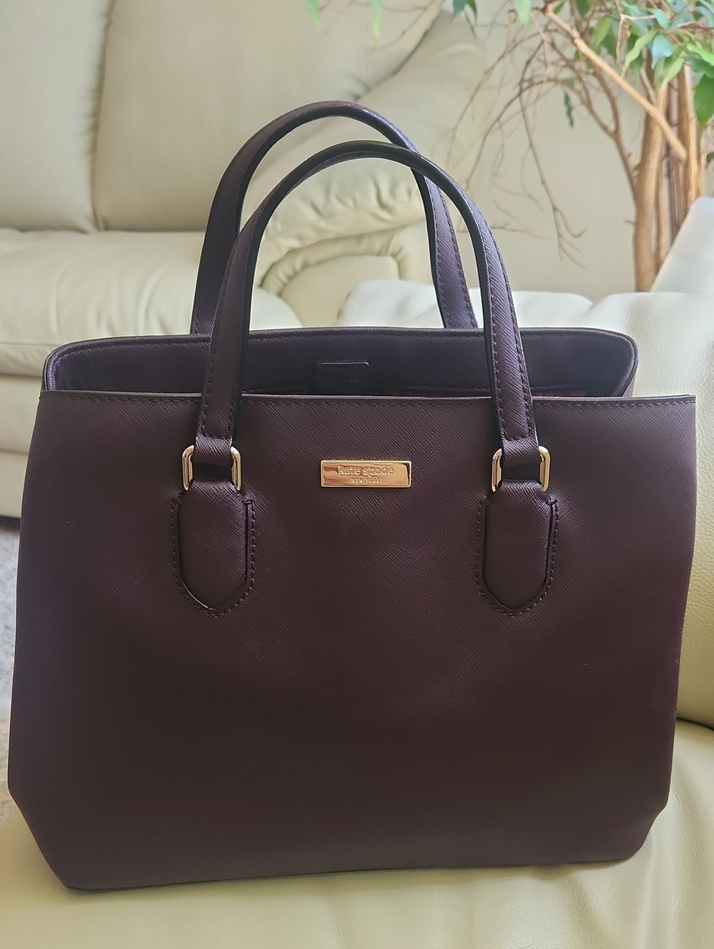 Kate Spade Laurel Way Evangelie Burgundy Deep Plum Satchel Purse